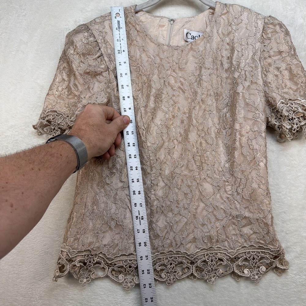 Vintage Cache Lace Top Womens 10 Beige Y2K Romantic Sheer Party Going Out - Picture 3 of 8